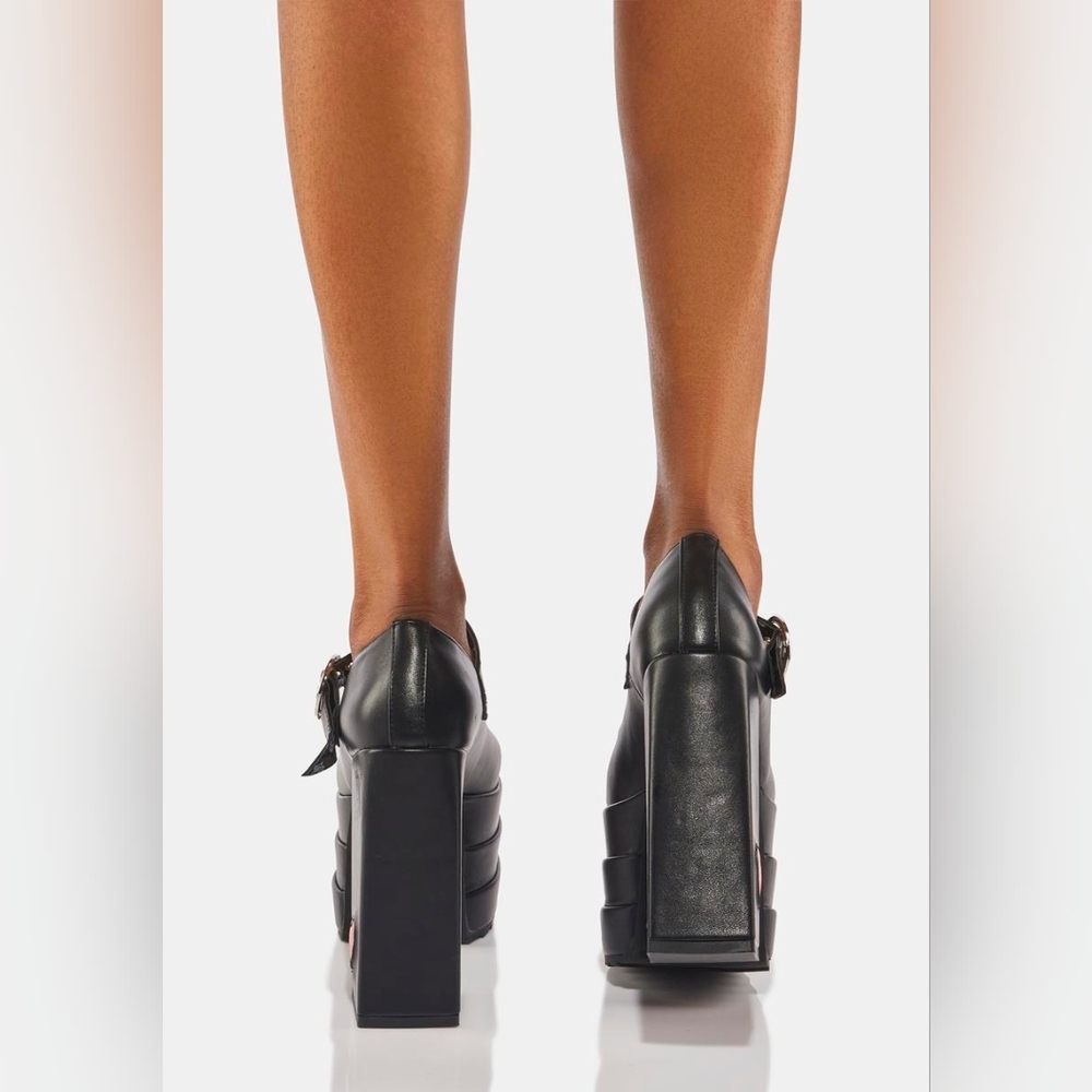 Platform Mary Jane Heels in Black with Pink Heart Accent - Picture 4 of 4